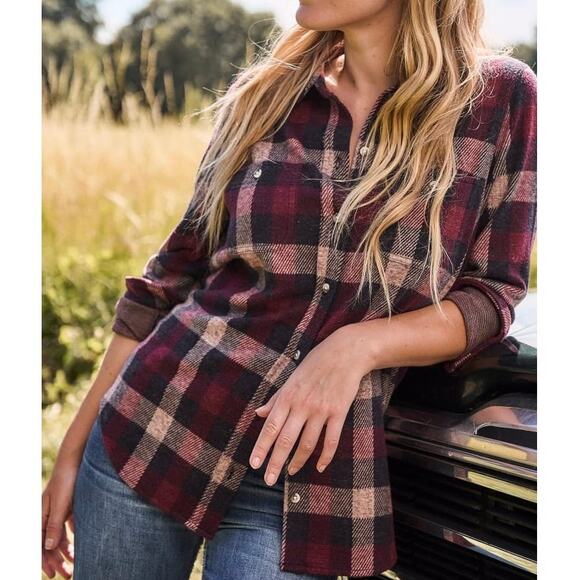 Faherty Legend Sweater Shirt Burchfield Plaid Red Size XS Womens - Picture 2 of 15